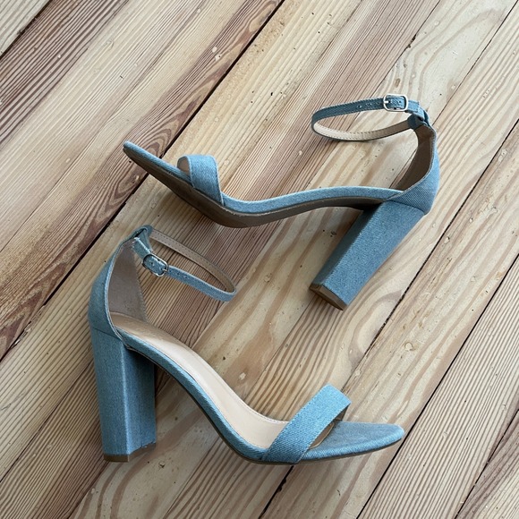 Charlotte Russe Light Wash Denim Block Heel Sandals Ankle Strap Blue Womens 10 - Picture 3 of 7
